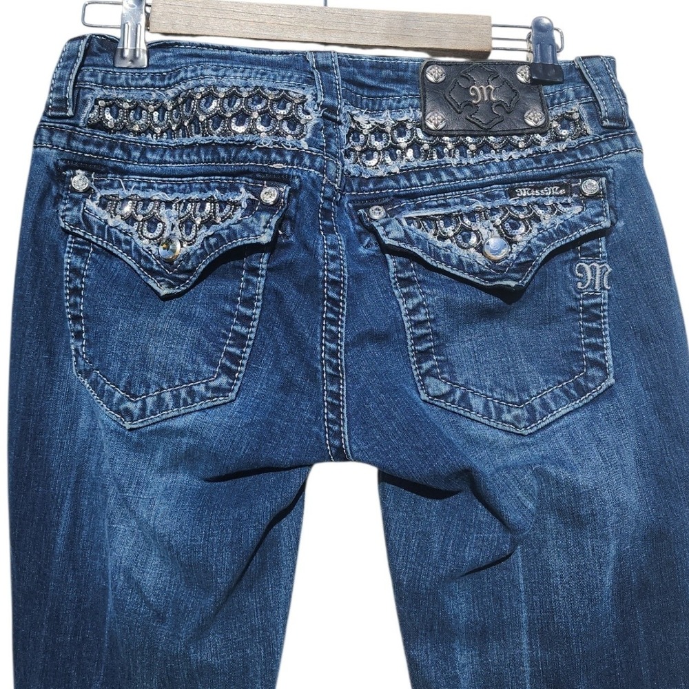 Miss Me Signature Rise Bootcut Jeans JP6240BU Dark Wash Embellished Size 28 - Picture 3 of 7